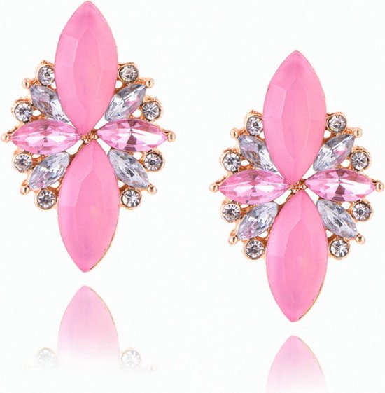Fashionidea - Mooie roze oorbellen in trendy stijl met strass steentjes