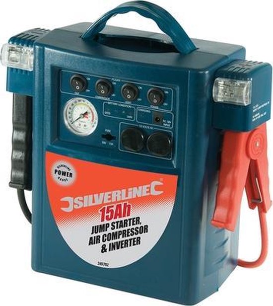 Silverline Jumpstarter, en omvormer 15 Ah