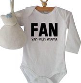 Rompertje eerste moederdag cadeau Fan van mijn mama | Lange mouw | wit | maat  74-80  bekendmaking zwangerschap aanstaande baby jongen meisje unisex