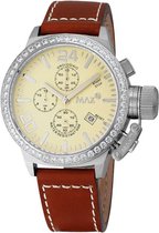 Max Classic Chrono 5 MAX504 Horloge - Leren band - Ø 36 mm - Bruin / Zilverkleurig / Crème kleur