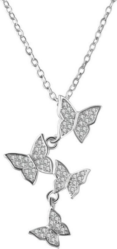 24/7 Jewelry Collection Vlinder Ketting - Vlinders - Diamantjes - Zilverkleurig