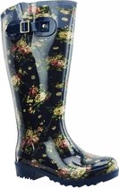 Regenlaars Blauw Flowers WIDE WELLIES Kuitomvang 50 cm cm XXL maat 41