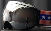 Combinatiepakket van zwarte Skibril met zilveren spiegelglas, extra zelfontworpen Airforce band en een beschermdoos