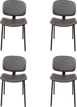 DS4U® Janneke eetkamerstoel - stoel - industrieel - PU leer - kunstleer - zwart metaal - staal - vintage grijs - set van 4