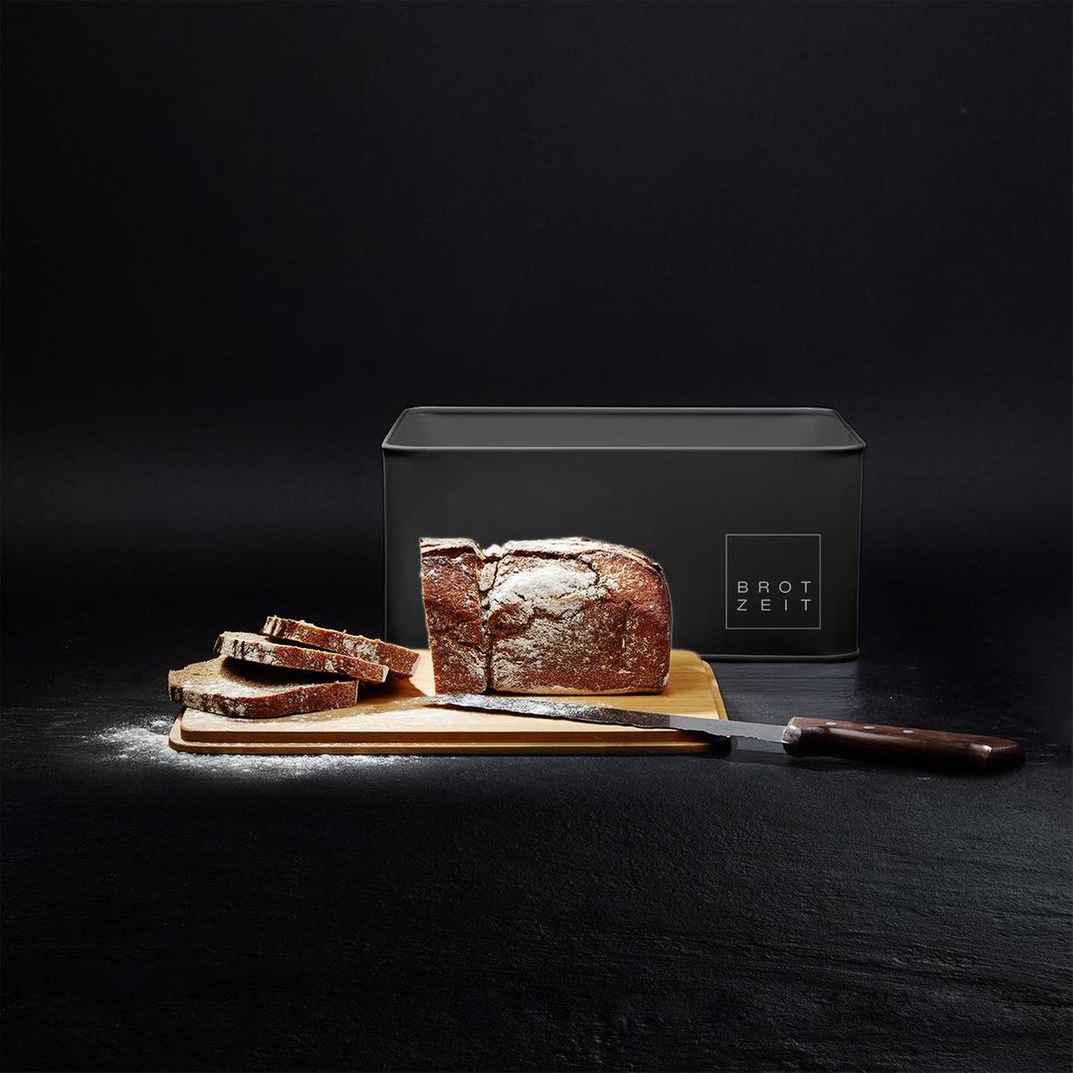 Lumaland Cuisine broodtrommel, van metaal met bamboedeksel, rechthoekig, 30,5 x 23,5 x 14 cm, wit