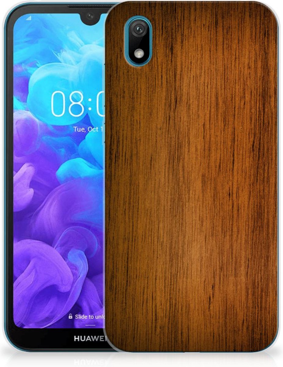 Back Cover voor Huawei Y5 (2019) Bumper Hoesje Donker Hout