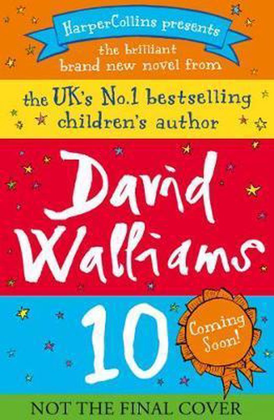 Boekomslag van 'Bad Dad' van David Walliams met de tekst 'NOT THE FINAL COVER'. De kleuren zijn geel, rood en blauw.