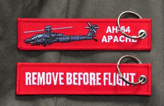 Remove Before Flight sleutelhanger AH-64 Apache gevechtshelicopter