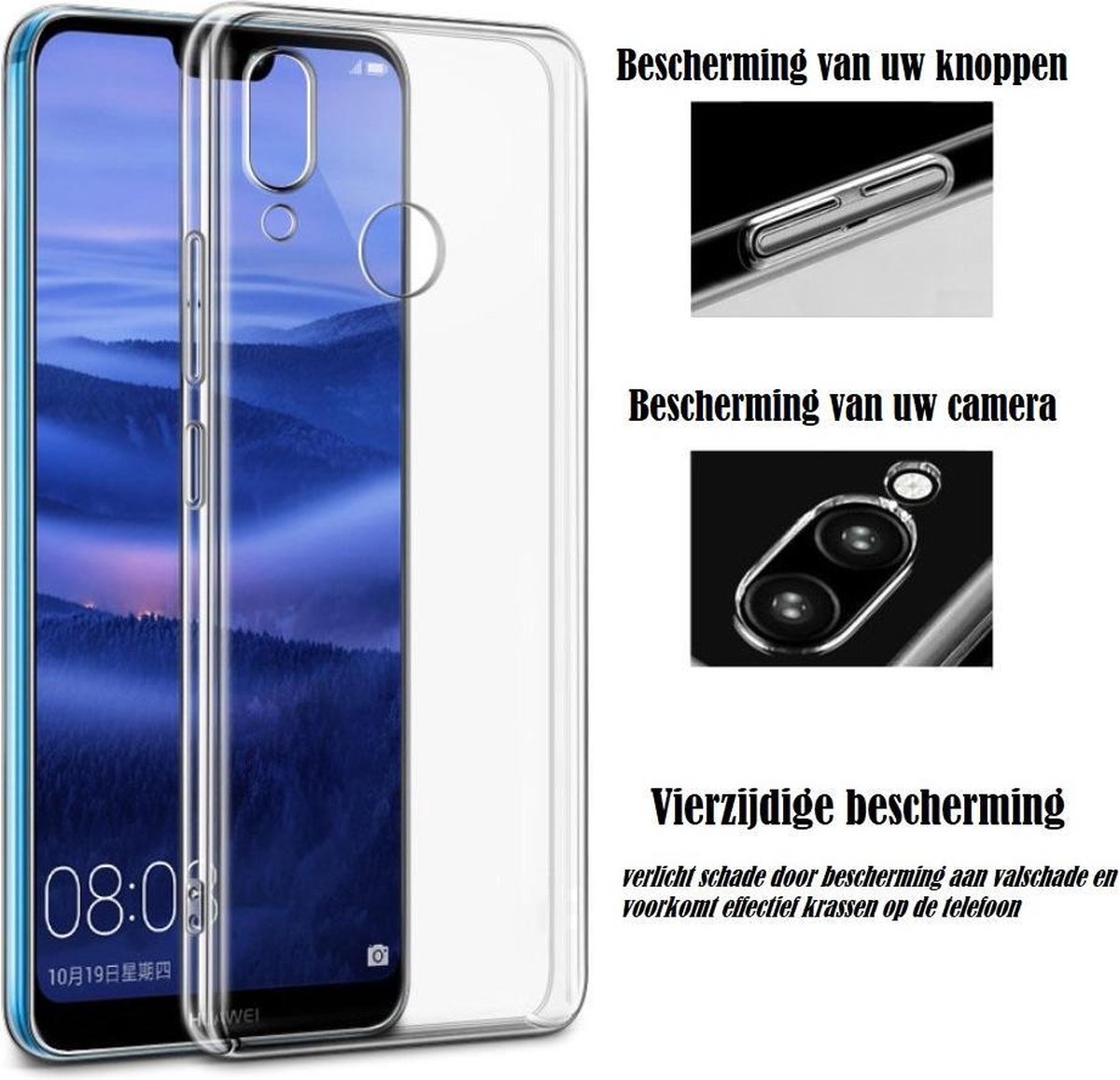 DrPhone P20 Lite TPU Hoesje - Transparant Ultra Dun Premium Soft-Gel Case - Transparant tp
