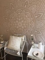 Kussen Yoga/ Holy Mandala Kaki met witte print