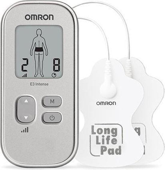 OMRON E3 Intense Tens Apparaat - Elektrodentherapie - Elektroden Tens Spierstimulatie - Verlicht Spier & Gewrichtspijn - Compact Ontwerp - Zilver