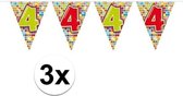 3x Mini vlaggenlijn / slinger - verjaardag 4 jaar - 300 cm