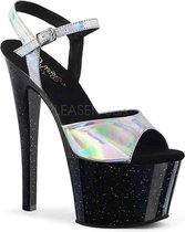 Pleaser Sandaal met enkelband, Paaldans schoenen -37 Shoes- SKY-309HG Paaldans schoenen Zwart/Zilverkleurig