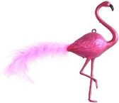 1x Kersthangers figuurtjes flamingo met veer 16 cm - Flamingo thema kerstboomhangers