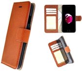 iPhone 8 Plus hoesje - iPhone 7 Plus hoesje - Bookcase - Portemonnee Hoes Echt leer Wallet case Lichtbruin