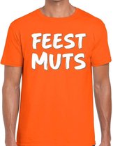 Oranje fun tekst t-shirt - Feestmuts- oranje kleding voor heren S