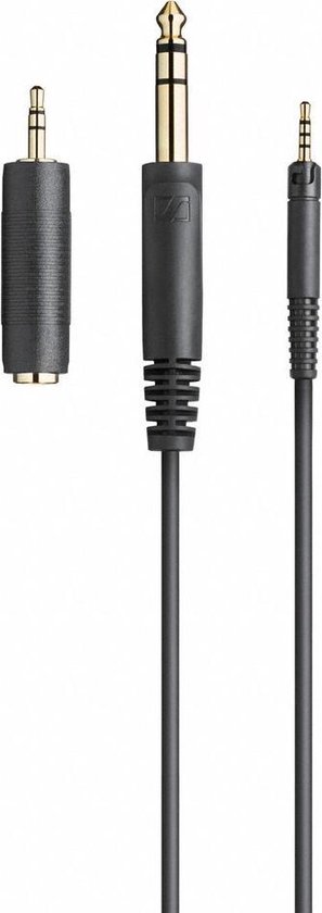 Audio kabels met 3.5mm en 6.3mm aansluitingen, inclusief adapter.