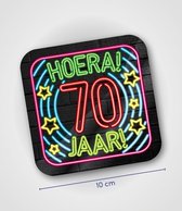 Neon glas onderzetters - Hoera 70 jaar - 6 stuks