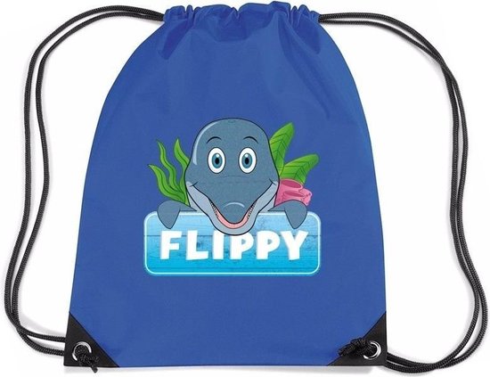 Flippy de Dolfijn rijgkoord rugtas / gymtas - blauw - 11 liter - voor kinderen
