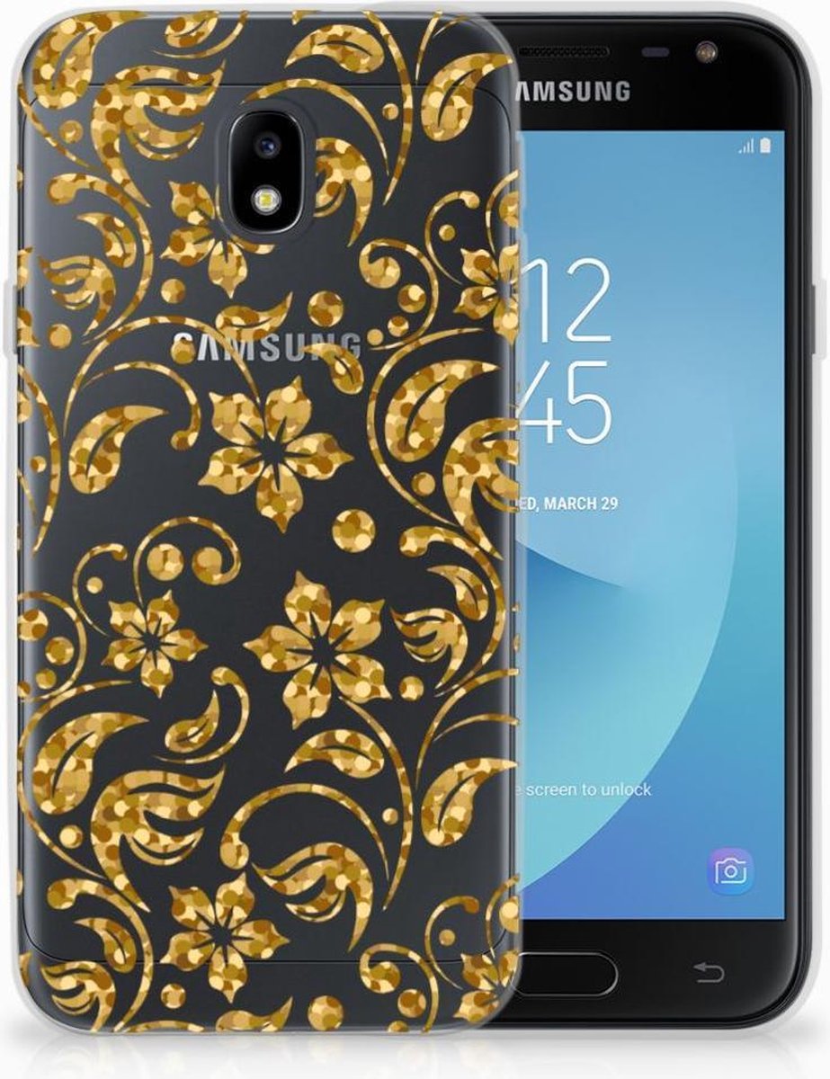 Samsung Galaxy J3 2017 TPU Case Gouden Bloemen