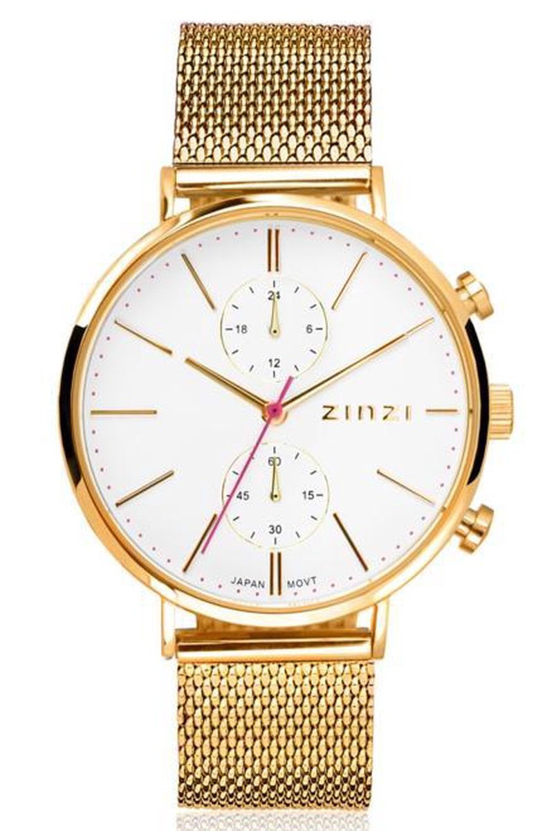 Zinzi horloge Traveller Dual Time Goldplated + Gratis armband 39 mm ZIW707M