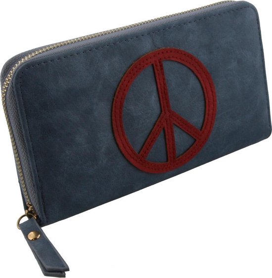 Hippe grijze portemonnee met bruin peace teken erop. | bol.com