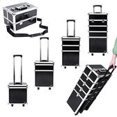Songmics XXL PRO Grote Cosmetica Aluminium Trolley - Meerdere vakken - Met 2 Wielen & Handgreep - Make-up / Cosmetica koffer met veel ruimte - Zwart