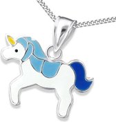 Princess Ketting Unicorn Blue - 925 Zilver - Eenhoorn - 19x14mm - 38cm