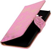 BestCases.nl Roze Lace booktype wallet cover cover voor Samsung Galaxy J3 2016
