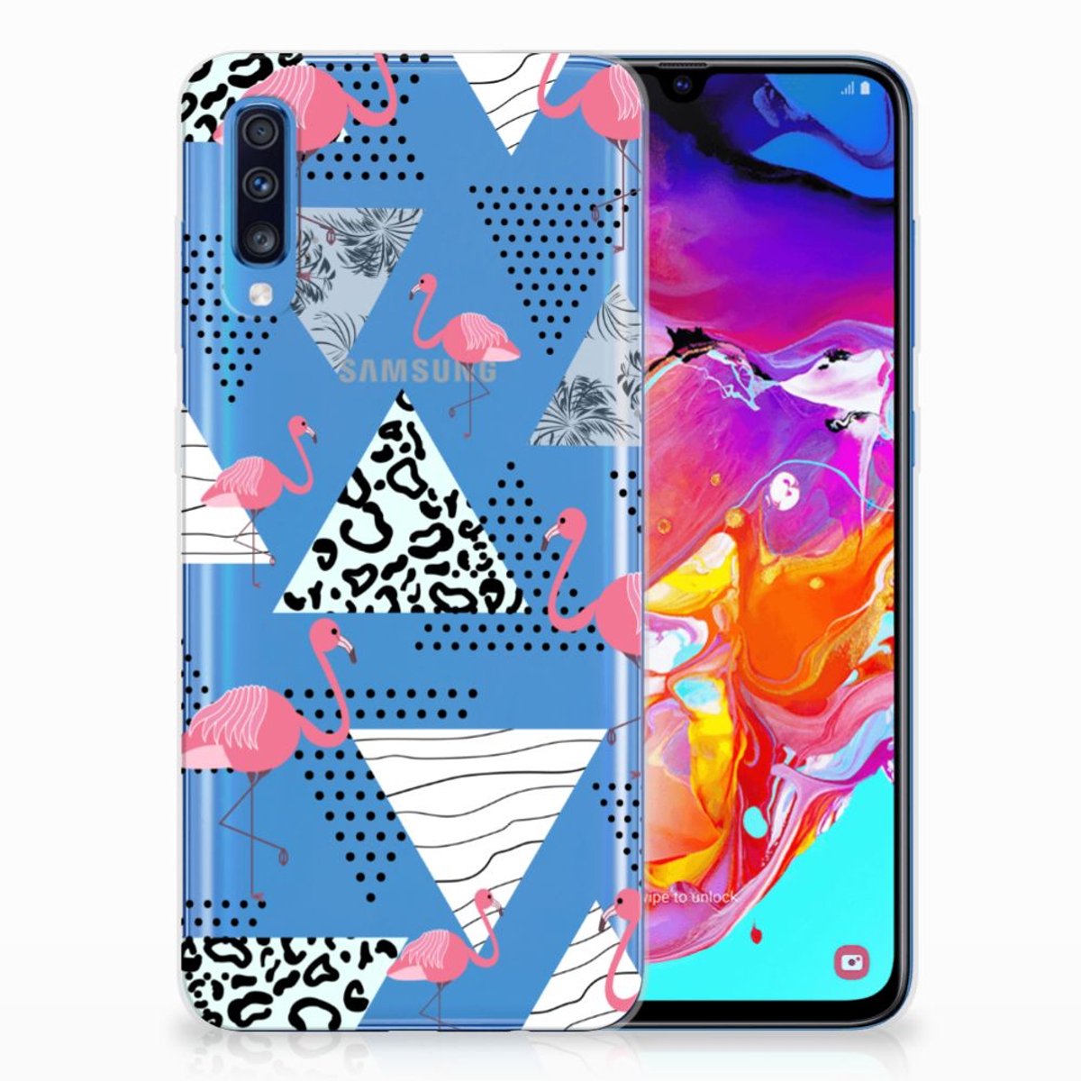 Samsung Galaxy A70 TPU Hoesje Flamingo Triangle