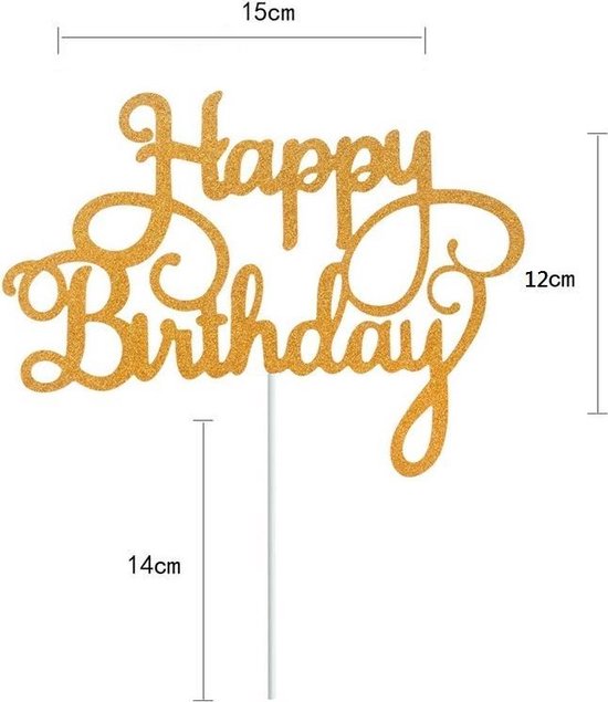 Happy Birthday Taart topper - Taart decoratie verjaardag Goud 2 stuks - JLS