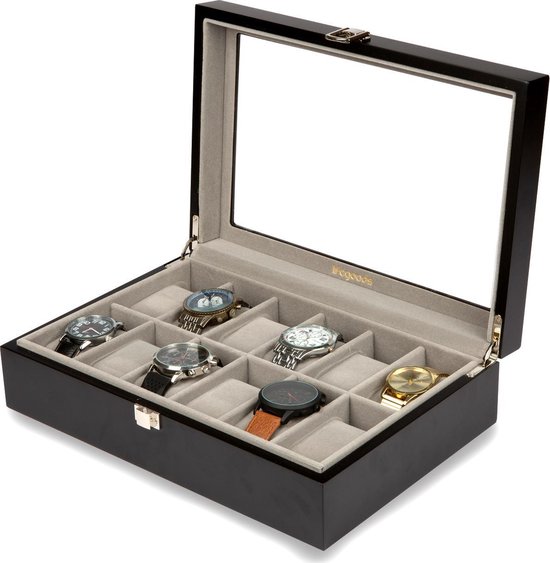 gemakkelijk smog Politiek LifeGoods Luxe Horloge Doos - Opberg box met Glazen Deksel - Kist met 12...  | bol.com