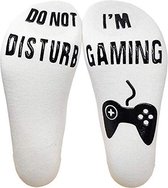 Game sokken met tekst "Do not disturb, I'm gaming"  - wit