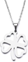 Fako Bijoux® - Ketting - Stainless Steel - Klavertje Vier Open - Zilverkleurig