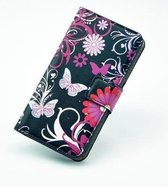 Iphone 4 4s agenda hoesje tasje wallet vlinder zwart roze