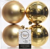 4x Gouden kunststof kerstballen 10 cm - Mat/glans - Onbreekbare plastic kerstballen - Kerstboomversiering goud