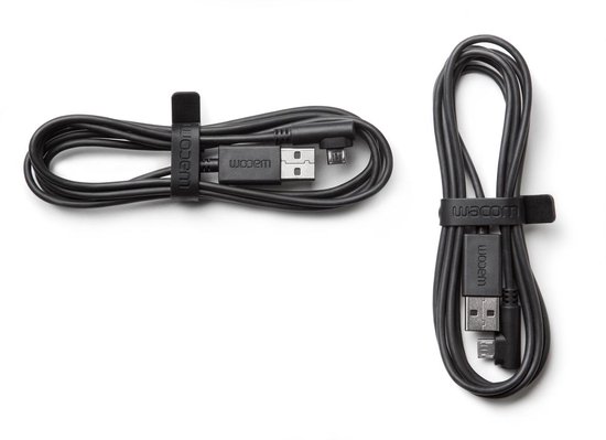 Twee zwarte Wacom USB-kabels, beide met micro-USB en USB-A connectoren.