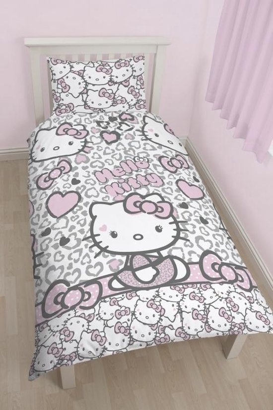 Hello Kitty Dekbedovertrek Beddengoed Set - Dekbedovertrek En Kussensloop, Microvezel, 3D Digitale Print Driedelig Beddengoed (Color : G, Size : 155x220cm
