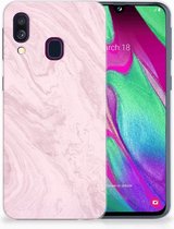 Geschikt voor Samsung A40 TPU Silicone Hoesje Marble Pink
