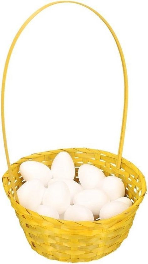 Geel paasmandje met witte eieren met paaseieren | bol.com