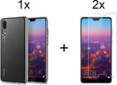 Huawei P20 hoesje siliconen case hoes hoesjes cover transparant - 2x Huawei P20 Screenprotector