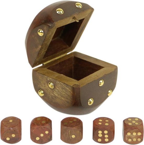 Thumbnail van een extra afbeelding van het spel Houten Dobbelsteen Doos met 5 Dobbelstenen
