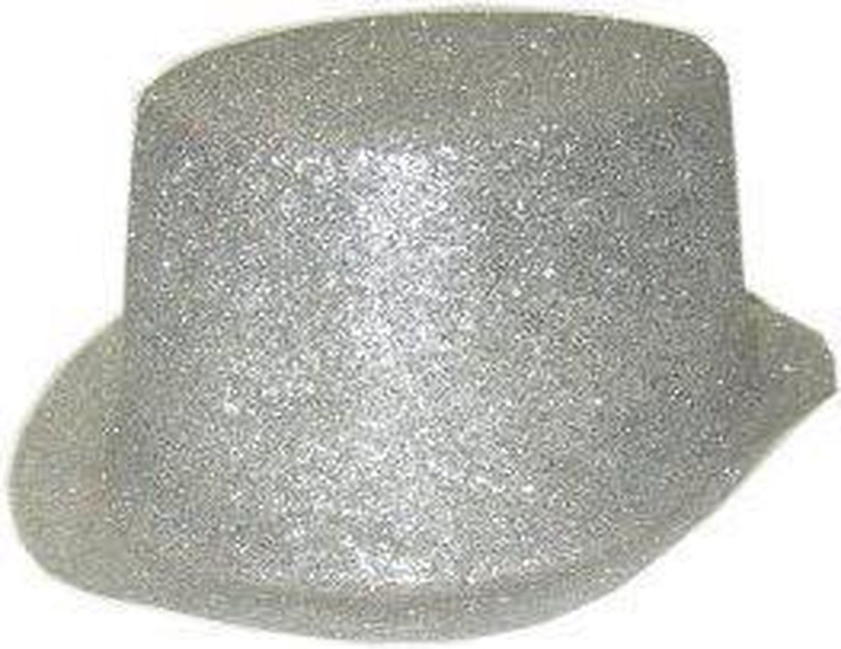 Hoge hoed glitter zilver