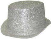 Hoge hoed glitter zilver plastic