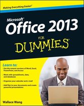 De kaft van het boek 'Office 2013 For Dummies' met de tekst 'Making Everything Easier!' en een afbeelding van een man in pak die naar een laptop kijkt.