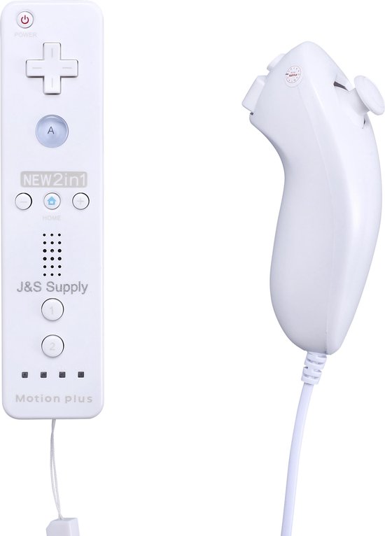 J&S Supply Motion Plus Controller + Nunchuk Controller - Geschikt Voor Nintendo Wii + Wii U - Wit