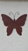 Tuindecoratie - wanddecoratie - muurdecoratie - metaal - dieren - vlinders - Set van 2 - sober - roestkleur - 37,5 x 40 cm