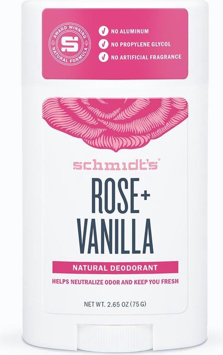 Schmidt's Rose + Vanilla Natural Deodorant Stick 75 g