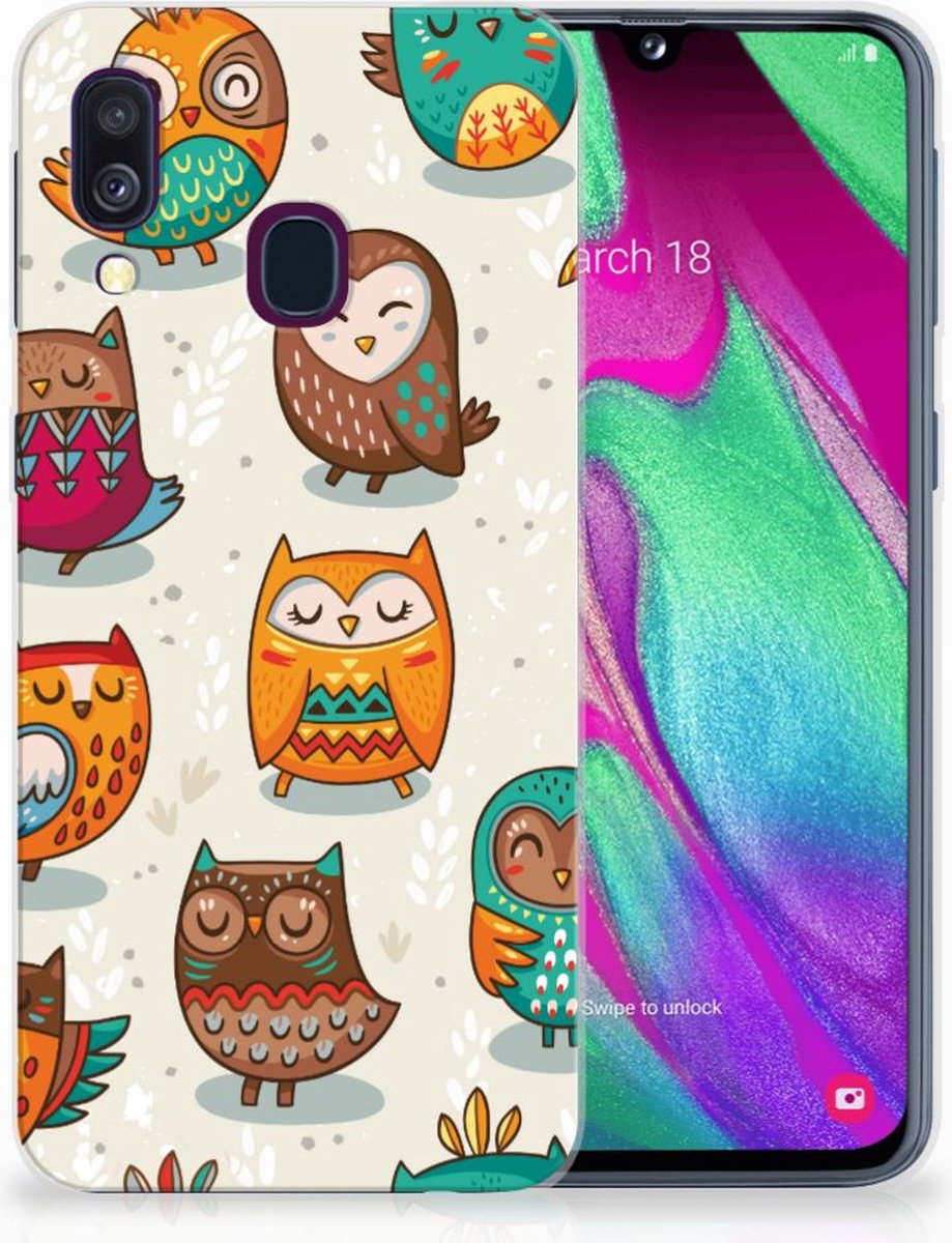 Samsung Galaxy A40 TPU Hoesje Vrolijke Uilen