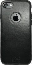 iCall - Apple iPhone 7 - TPU Luxury Leather Electropating Case Black met Gouden Bumper (Zwart Silicone Lederen Hoesje)